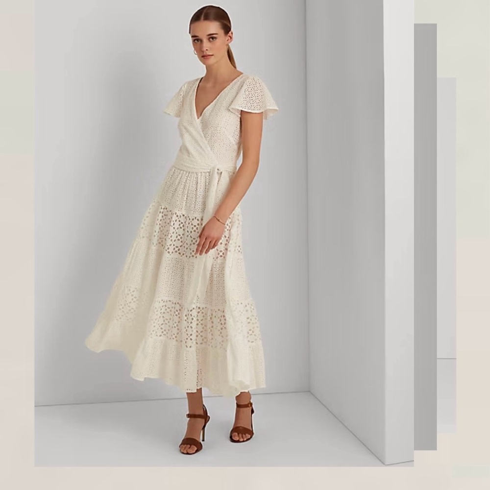 Ralph Lauren Cream Eyelet Wrap Midi Dress